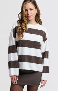 YAYA - Oversized Striped Sweater - Chocolate Brown Dessin