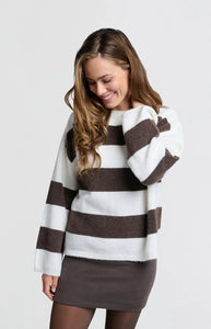 YAYA - Oversized Striped Sweater - Chocolate Brown Dessin