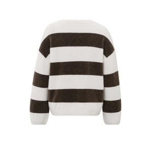 YAYA - Oversized Striped Sweater - Chocolate Brown Dessin