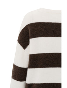 YAYA - Oversized Striped Sweater - Chocolate Brown Dessin