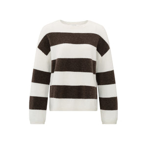 YAYA - Oversized Striped Sweater - Chocolate Brown Dessin