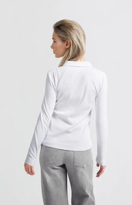 YAYA - Fine Ribbed Polo - Pure White