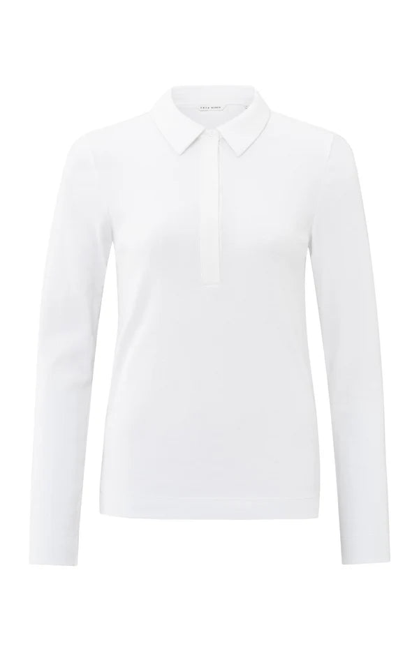 YAYA - Fine Ribbed Polo - Pure White