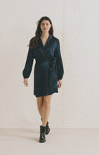 Load and play video in Gallery viewer, Yaya Satin Blazer Wrap Dress ~ Blueberry Blue
