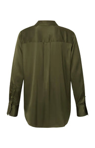 YAYA - Satin Shirt Top - Dark Army Green
