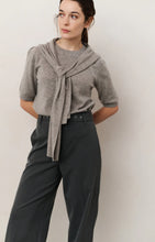 Load image into Gallery viewer, YAYA - Short Sleeve Sweater with Fixed Scarf - Brownish Grey
