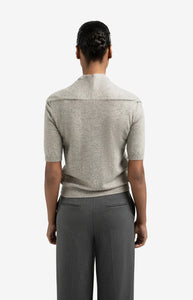 YAYA - Short Sleeve Sweater with Fixed Scarf - Brownish Grey
