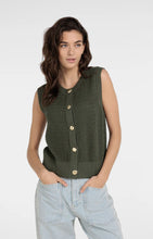 Load image into Gallery viewer, YEST - Sleeveless Textured Cardigan - Army Green
