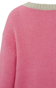 YAYA - Colour Contrast Sweater - Morning Glory Pink