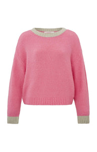 YAYA - Colour Contrast Sweater - Morning Glory Pink