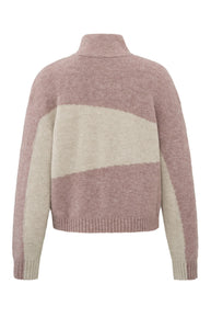 YAYA - Zip Neck Sweater - Mauve Pink Dessin