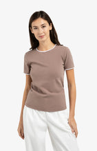 Load image into Gallery viewer, YAYA - T-Shirt with contrasting trim - Deep Taupe Brown
