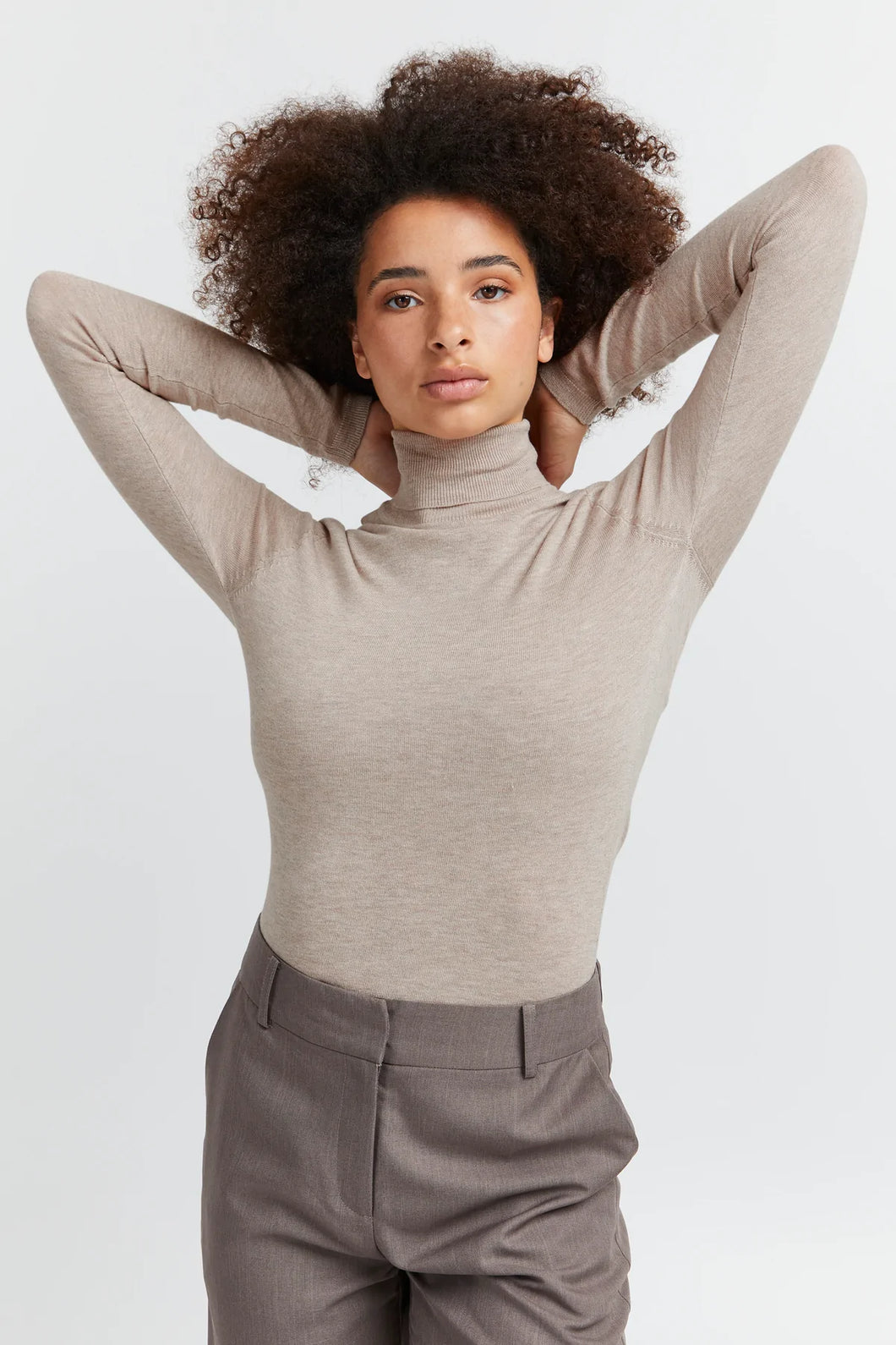 Ichi MAFA Roll Neck Jumper ~ Doeskin Melange