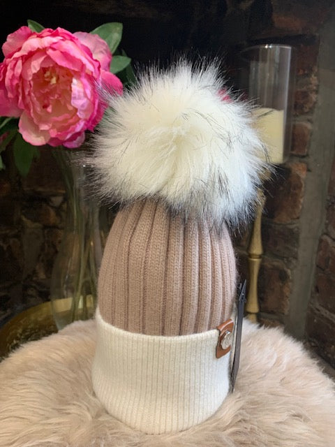 Luxy - Harley Faux Fur Pom Pom Hat - Blush/Ivory