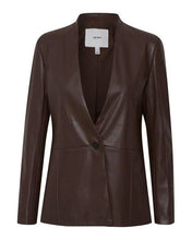 Load image into Gallery viewer, ICHI Costo Faux Leather Single Breasted Blazer ~ Bracken
