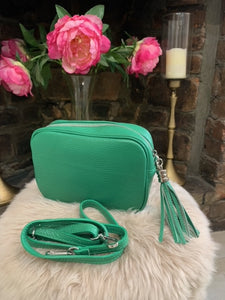 Leather Camera Bag - Emerald Green