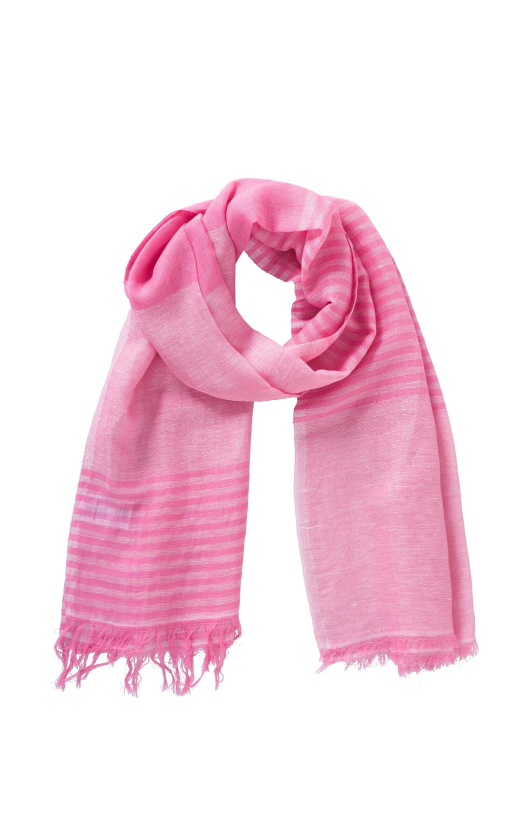 Jacquered Scarf With Frayed Edges & Stripe ~ Cosmos Pink
