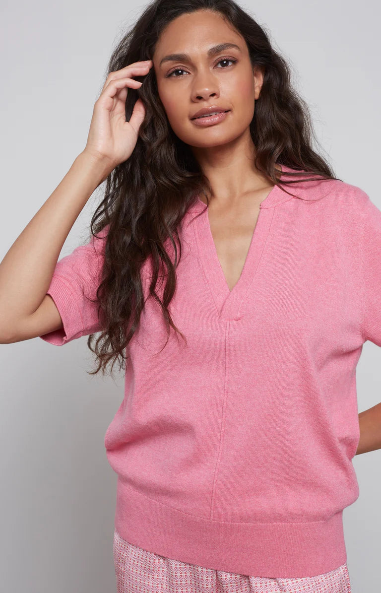 Yaya V Neck Mid Sleeve Sweater ~ Cosmos Pink Melange